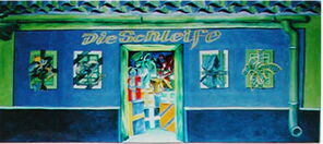 Standfassade Die Schleife, Acryl auf Leinwand, h 2 m